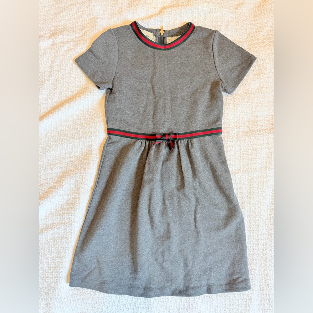 Gucci Kids Gray Dress with Red and Green Accents
